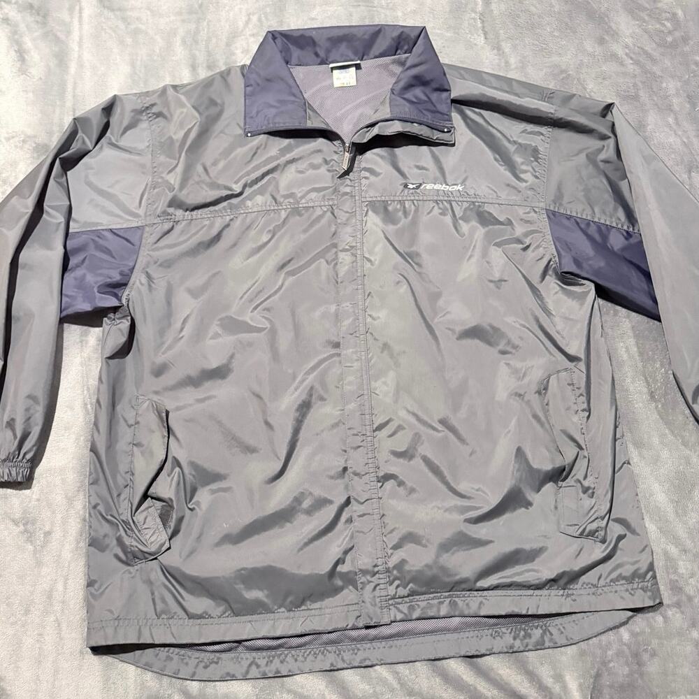 Vintage 90s Reebok Windbreaker Jacket Men’s XL Gray Navy Mesh Lined Taiwan